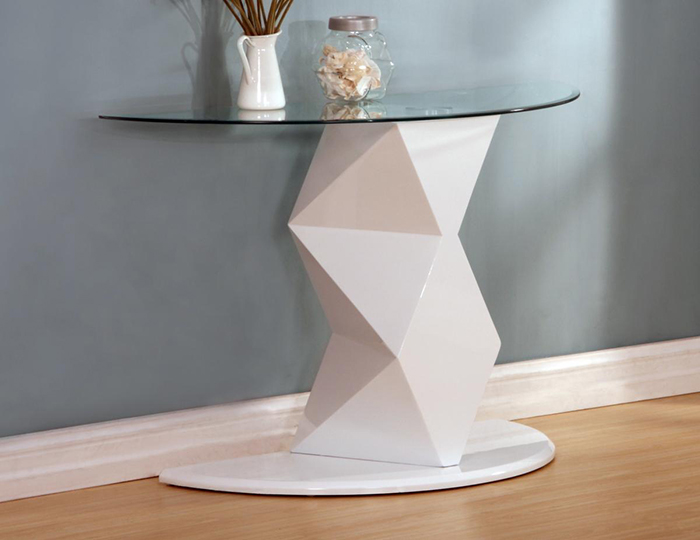 Rowley White/Black High Gloss Glass Top Console Table - Click Image to Close